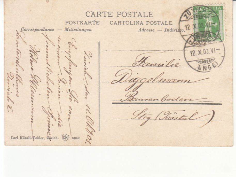 Cartoline postali: Zürich Enge 1908 – Usato da Bürglen TG venduto da StampGraf 1