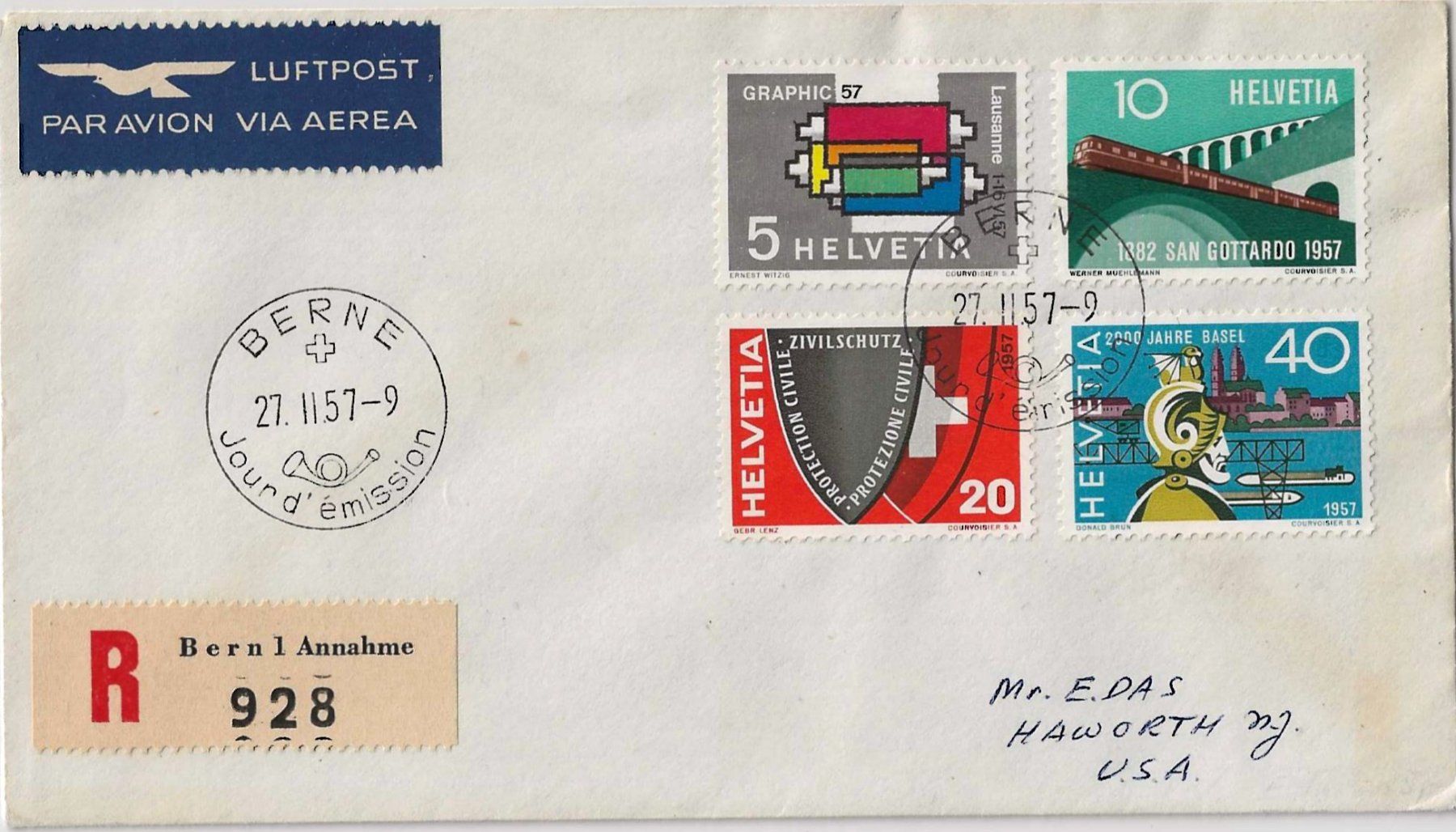 Alle Briefmarken: FDC Werbe 1957 frz. BERNE – Gebraucht aus Zürich von Philacat11