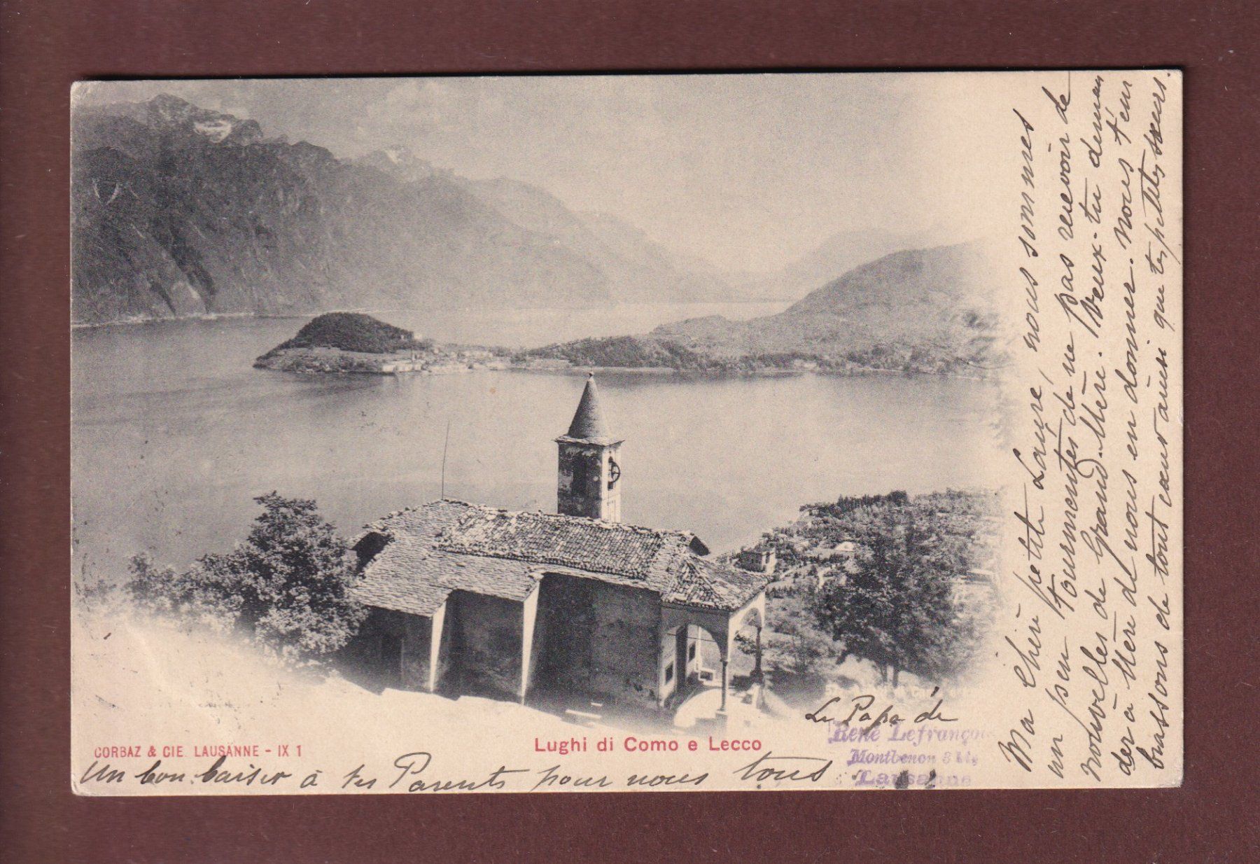 Cartoline postali: LUGHI DI COMO e Lecco - 1903 – Usato da Pully venduto da nicecards