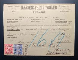STREIFBAND MIT ZIFFERMARKEN VON LUGANO NACH LOCARNO 1895