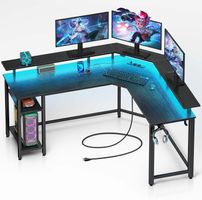 Schreibtisch L Form mit RGB-LED & Steckdosen, 134,5 x 117,5