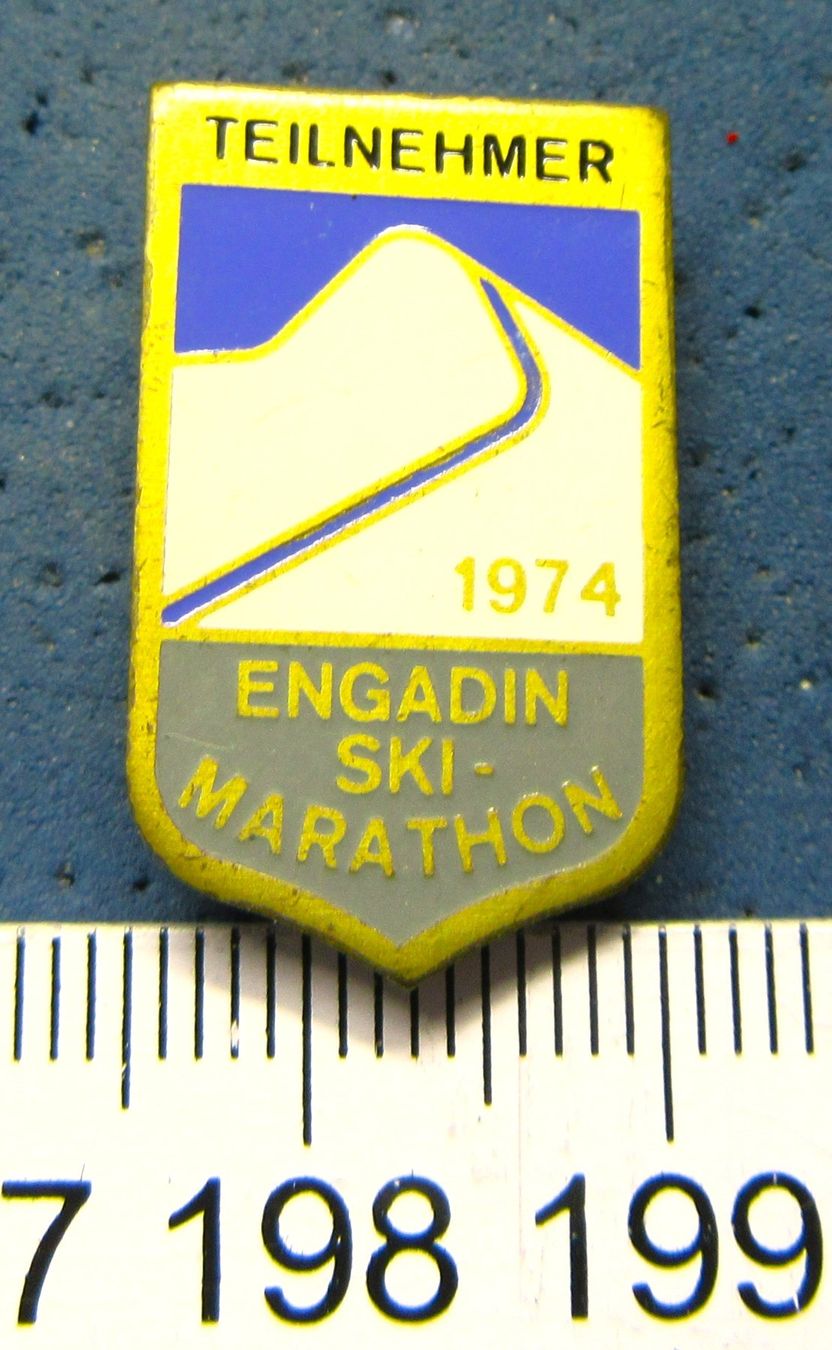 Swiss Placchette & Badge: ENGADIN SKI MARATHON "TEILNEHMER" ANSTECKNADEL FAUDE – Usato da Ettingen venduto da Hausi4711