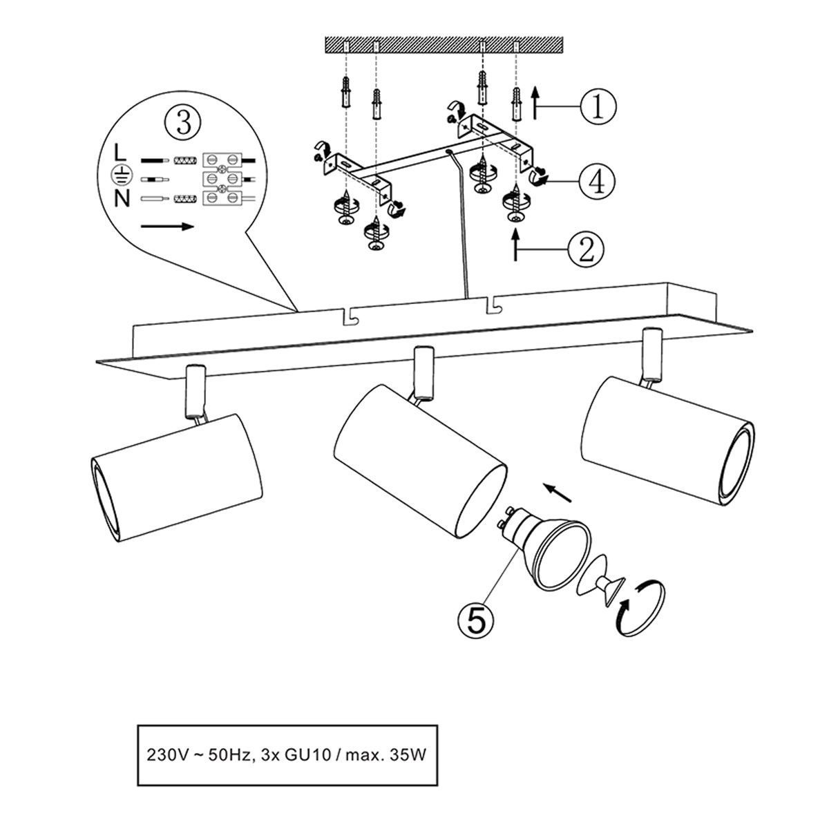 Lampade: Deckenleuchte, Metall, 48 cm x 9 cm – Nuovo (secondo la descrizione) da Kreuzlingen venduto da Smart-Light 3