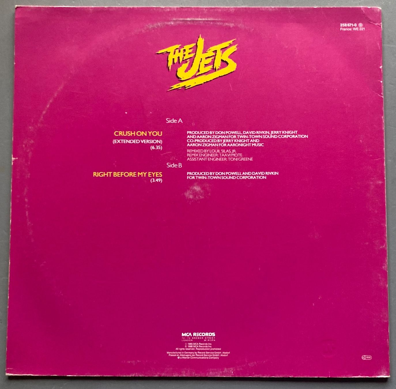 Dischi in vinile: THE JETS - CRUSH ON YOU – Usato da Poliez-Pittet venduto da Newtown-Records 1