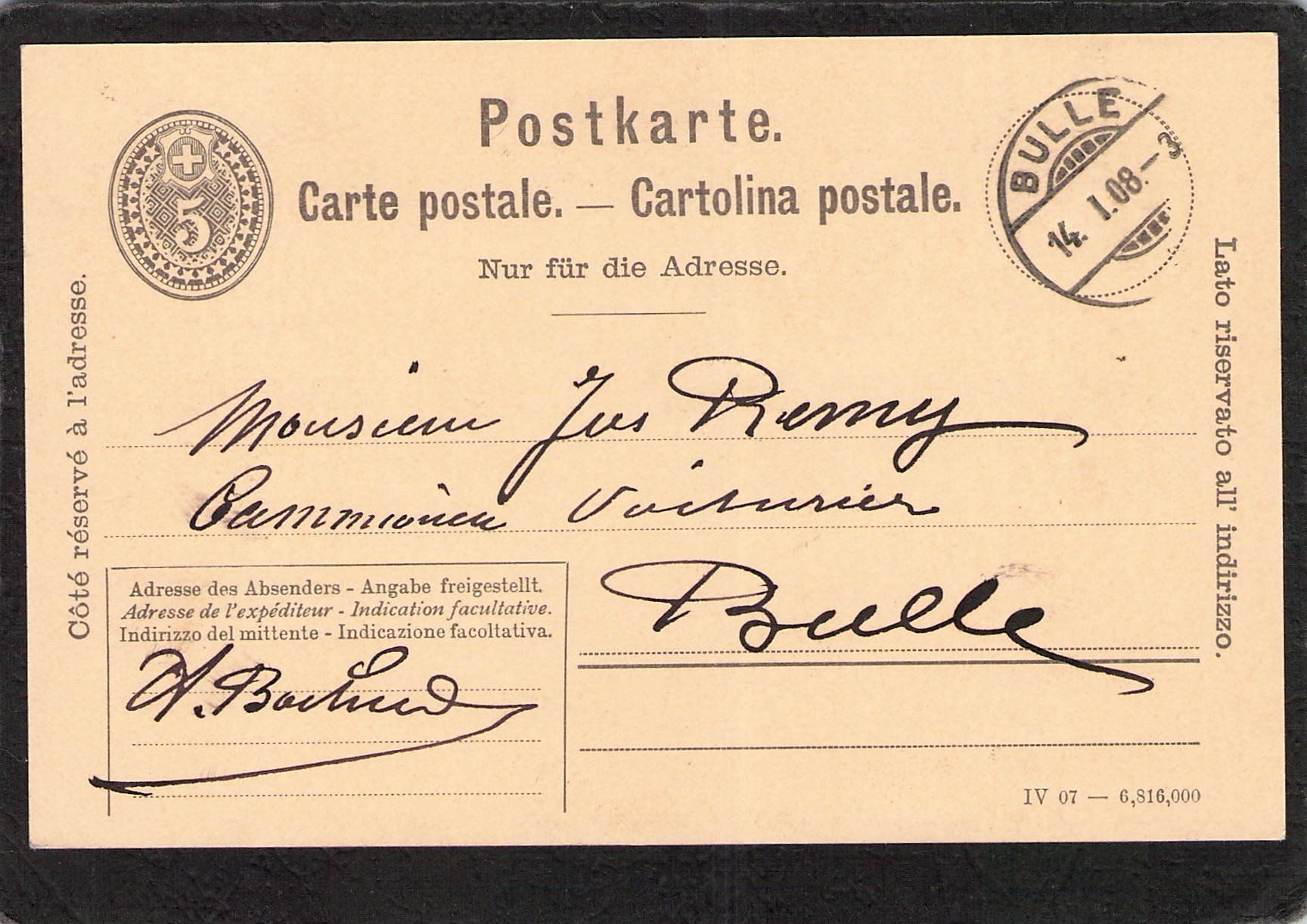 Cartoline postali: Suchard PK 034 Such  48 ,  gel. 14.l.1908 – Usato da Reichenburg venduto da Pipo-67 1