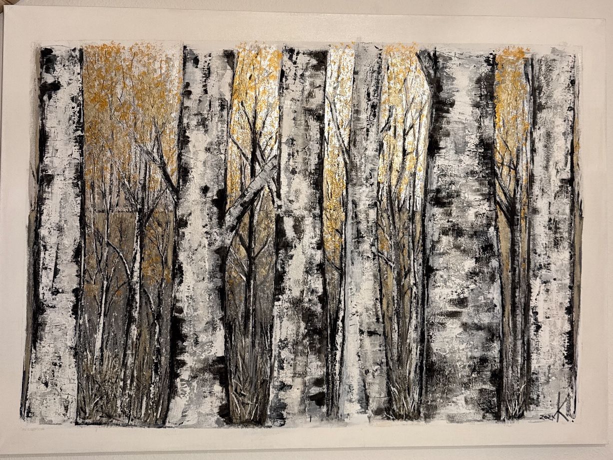 Dipinti: Birken - Bild, Birkenwald goldfarben 140x100 – Usato da Herisau venduto da Zyrtaka