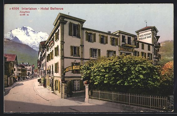 Cartoline postali: Interlaken, Das Hotel Bellevue mit der J – Usato da Berlin venduto da bartko-reher