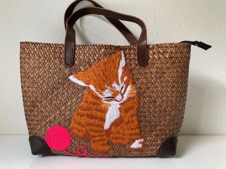 Rattan Tasche mit Katzenmotiv