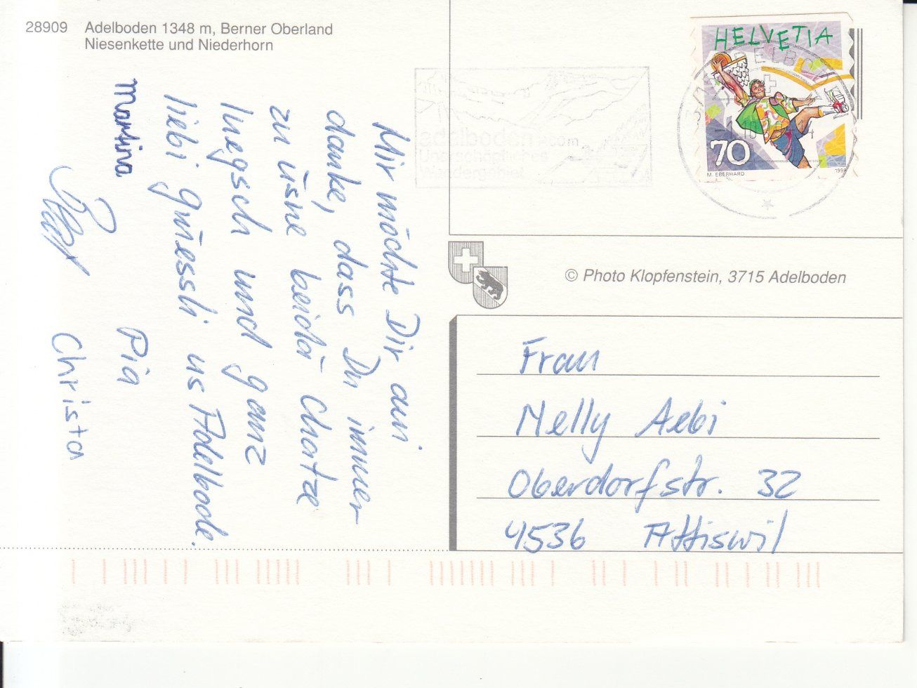 Cartoline postali: Adelboden 1999 – Usato da Bürglen TG venduto da StampGraf 1