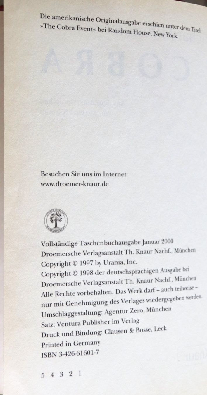 Libri: COBRA  von Richard Preston Taschenbuch – Usato da Glattfelden venduto da Vrenely 5