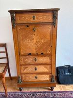 Secrétaire ancien en bois marqueté avec plateau en marbre