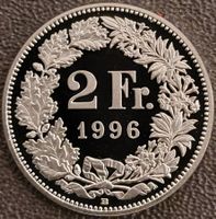 2 Franken 1996 pp / aus Münzsatz  / in einer Münzkapsel