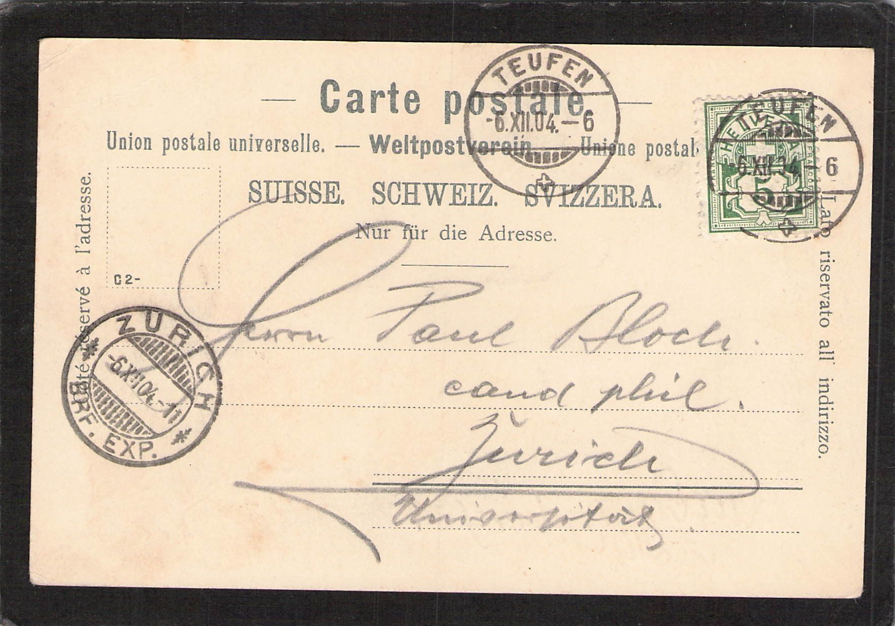 Ansichtskarten: Gruss aus Teufen AR , gel. 1904 – Gebraucht aus Reichenburg von Pipo-67 1
