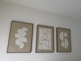Lot de 3 Tableaux Décoratifs Abstraits Beige Blanc