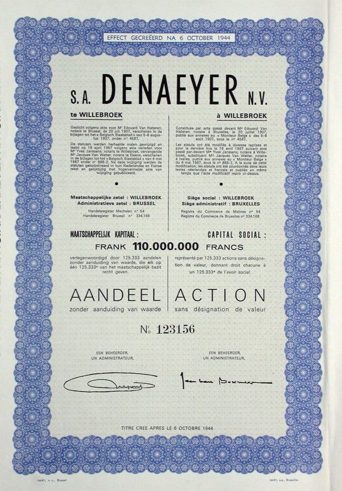 Documenti: SA Denayer, Willebroek - 1967 – Usato da Solothurn venduto da Sgasche