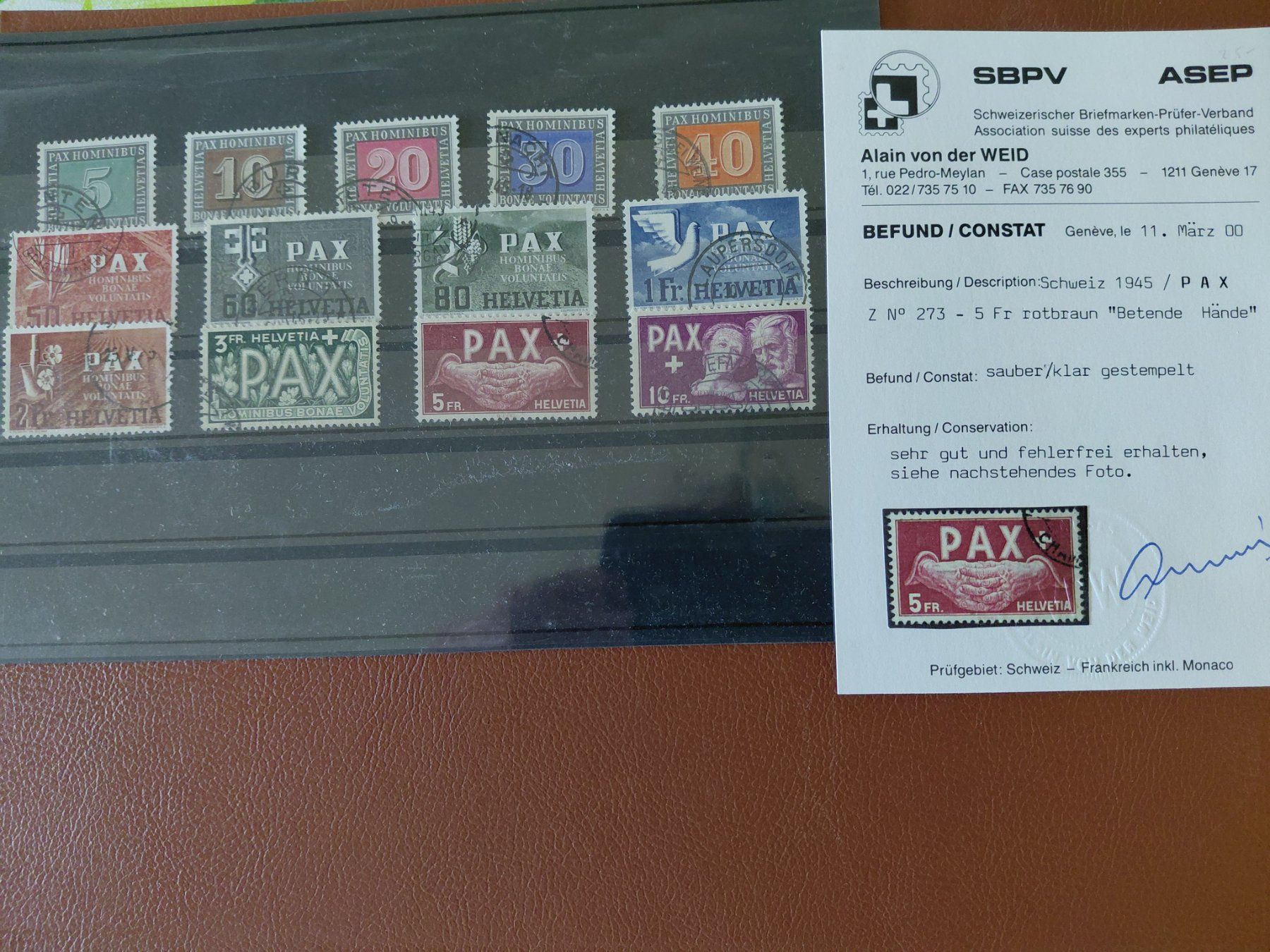 Tous les timbres: PAX Satz mit Attest 1945 – D'occasion à Horw par Onurb008