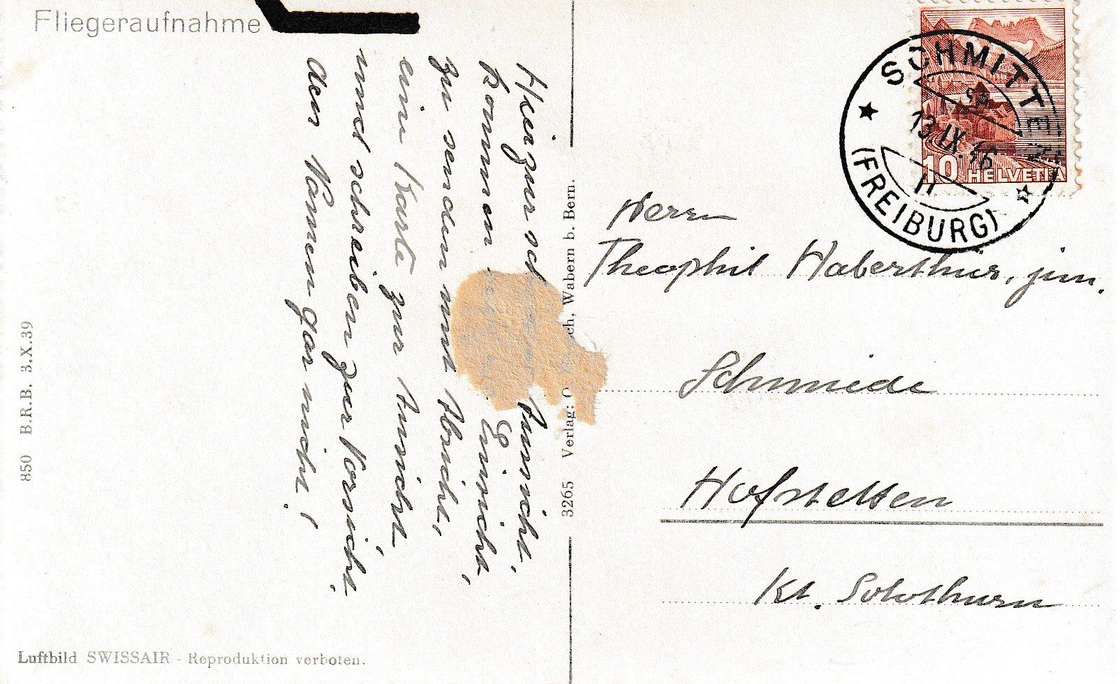 Cartoline postali: AK Schmitten - gel. 13.9.1946 – Usato da Fribourg venduto da schnalla92 1
