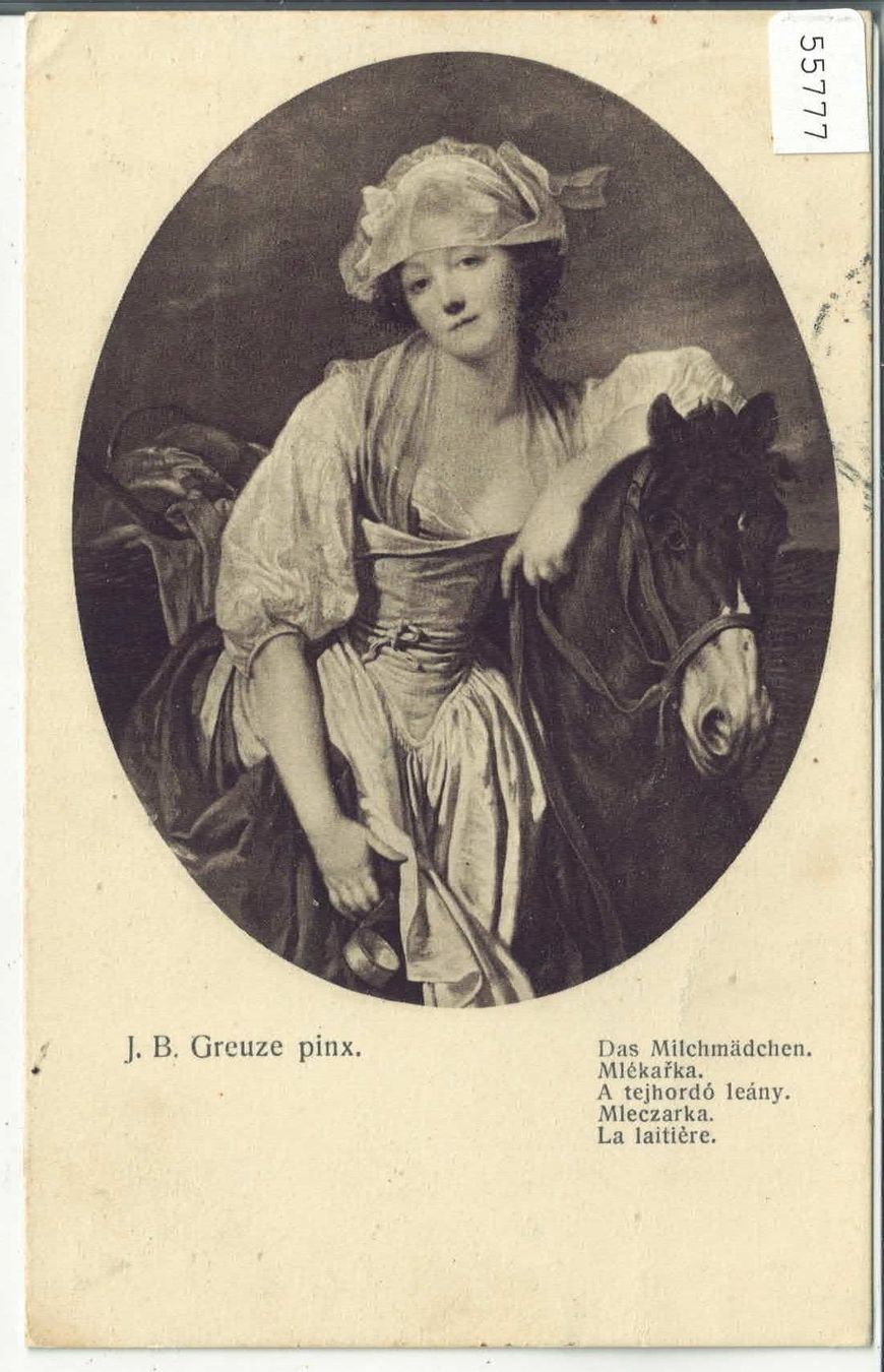 Cartoline postali: J.B. Greuze - Das Milchmädchen mit Pferd – Usato da Ettingen venduto da Kartenplanet