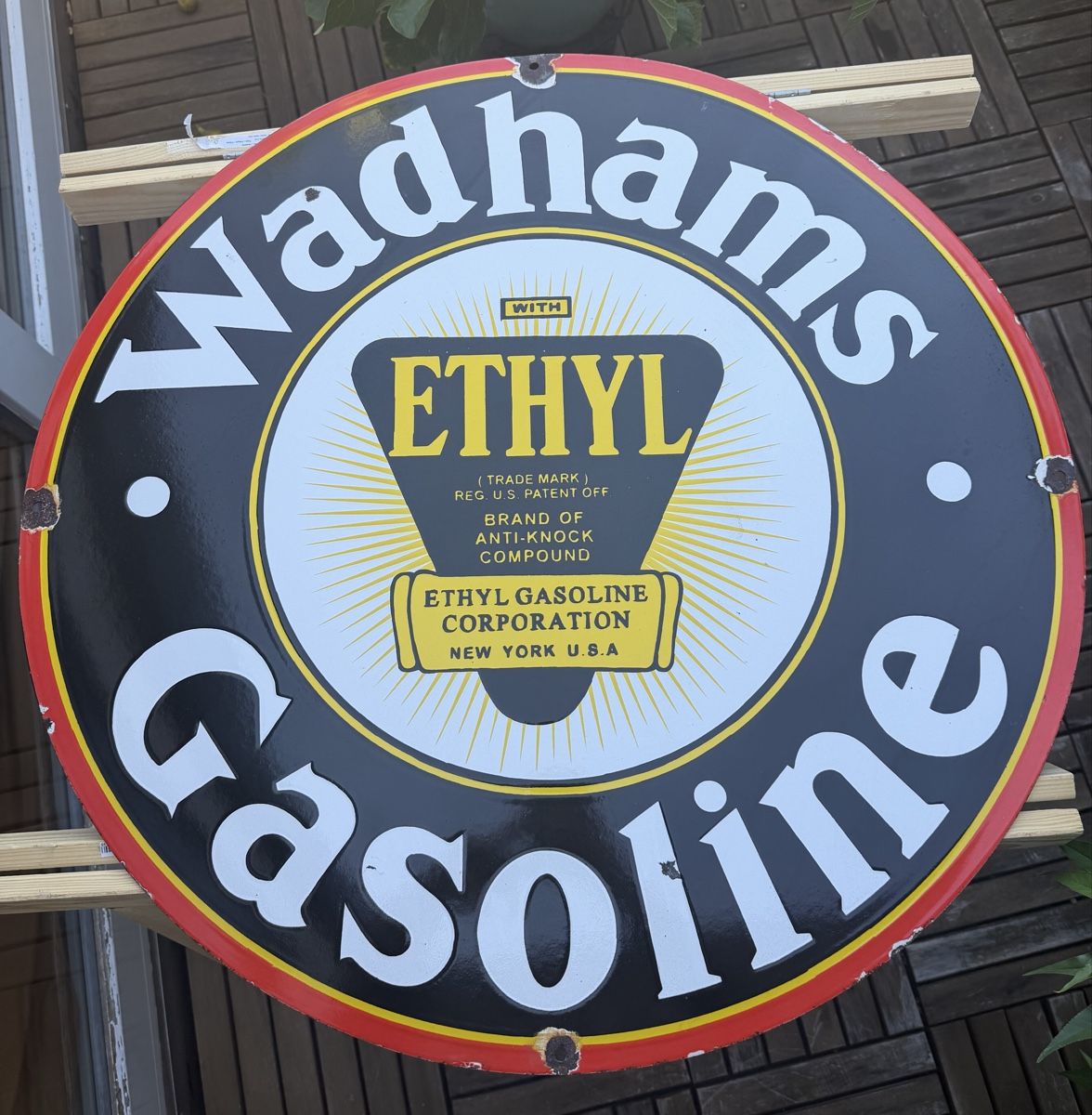 Insegne: Wadhams Gasoline Emailschild – Usato da Basel venduto da barracuda360 1