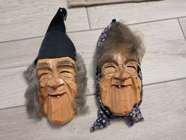 Zwei Holzmasken Frau und Mann Holz Figur 