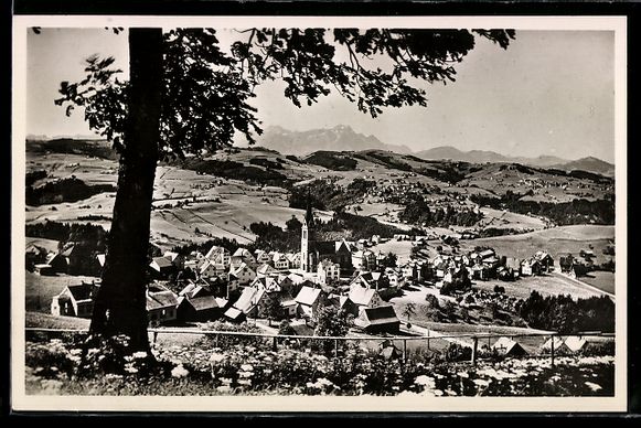 Cartoline postali: Rehetobel, Dorf mit Kirche und Hügellan – Usato da Berlin venduto da bartko-reher