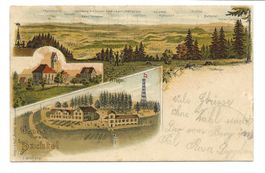 Gruss vom Bachtel (ZH) Aussichtsturm - Kirche Hinwil - Litho