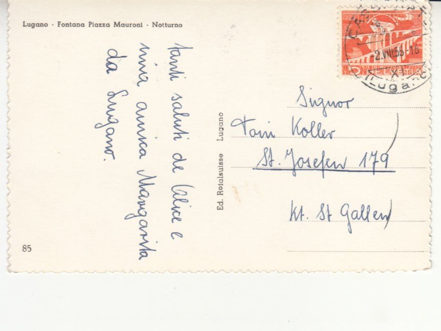 Cartoline postali: Lugano 1955 – Usato da Bürglen TG venduto da StampGraf 1