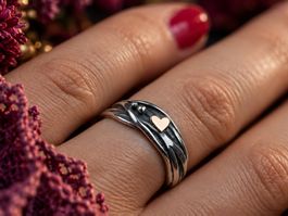 HERZ AUS GOLD Ring: Silber 925 + 18K Gold Herz · Gr. EU 55