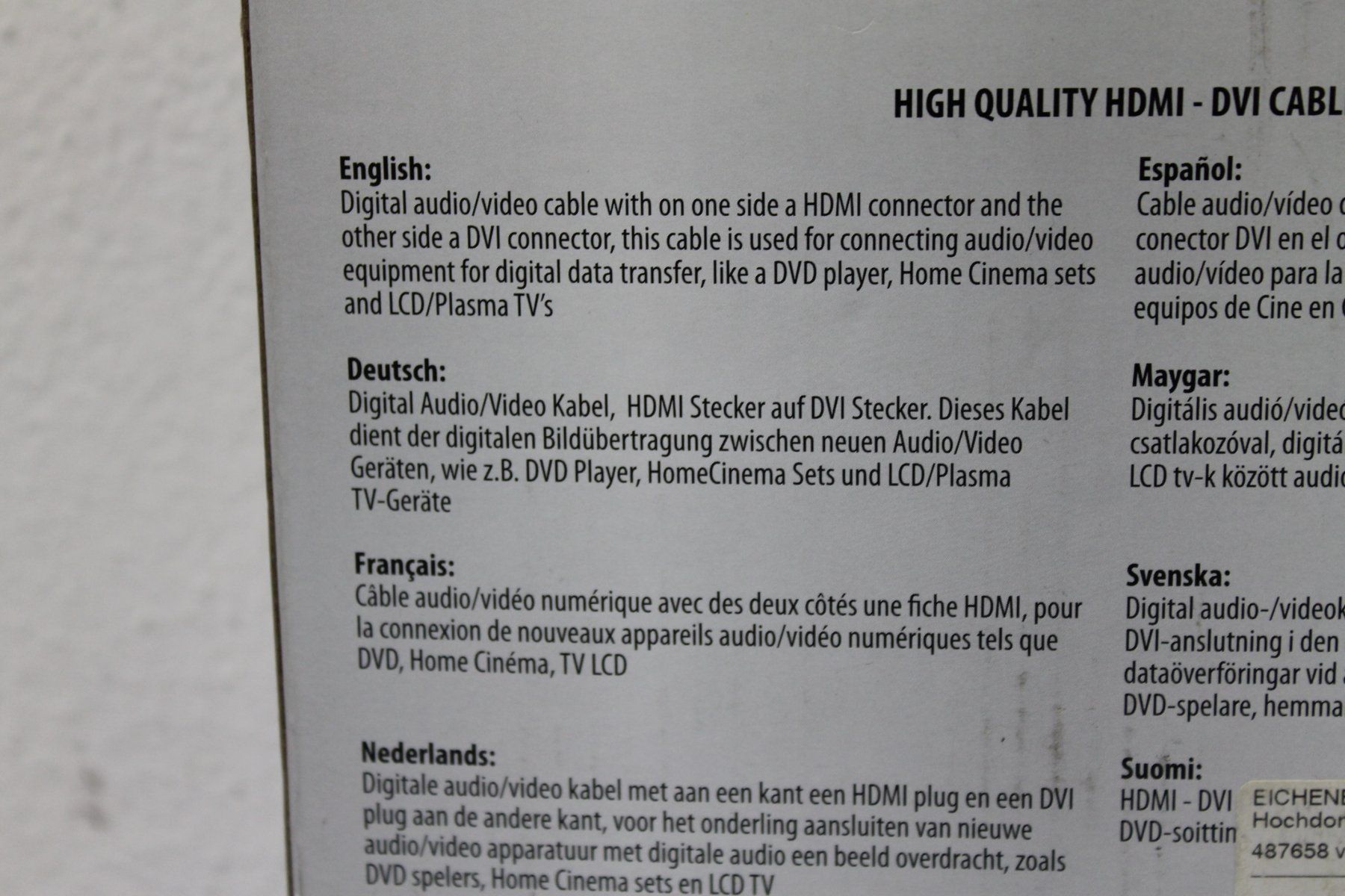 Cavi: HDMI-DVI Kabel 10m – Usato da Hochdorf venduto da av-electronics 5