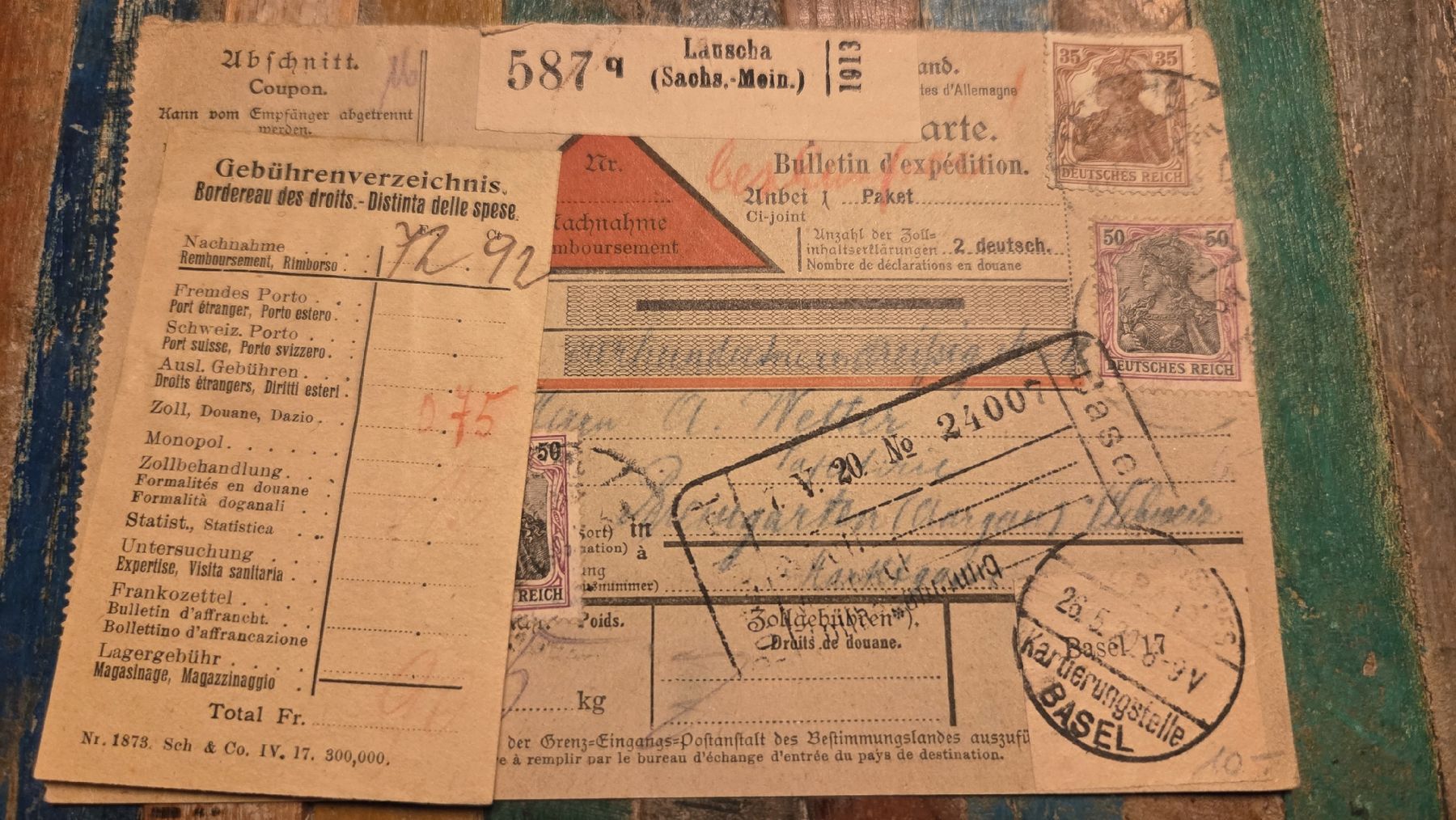 Tutti i francobolli: 1920 Paketkarte Lauscha Sachs.-Mein. – Usato da Arni AG venduto da Moth68