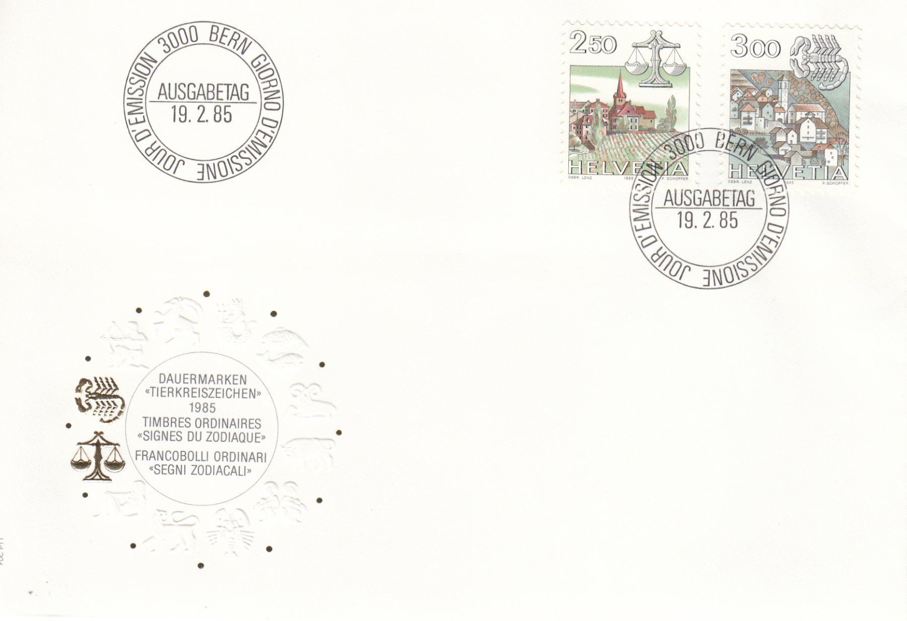 Tutti i francobolli: 1985 690-91 Tierkreiszeichen FDC – Usato da Spreitenbach venduto da Mustang_1105