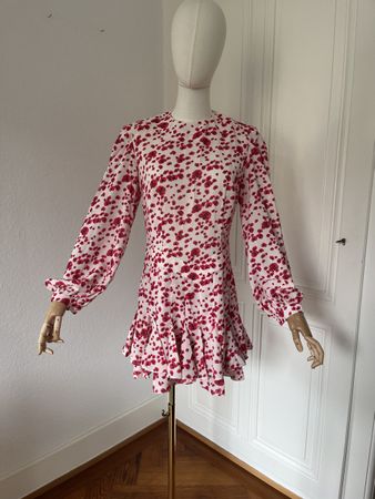 Mergim Red Floral Long Sleeve Mini Dress, Size L