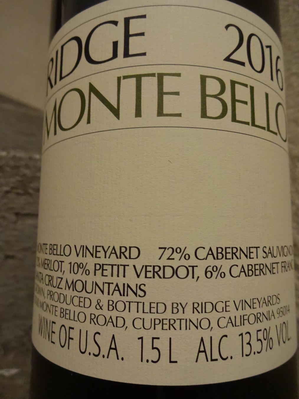 Vino: 96+  PP  -  MAGNUM (1,5 lt)  - Ridge "Monte Bello" - 2016 – Nuovo (secondo la descrizione) da Cham venduto da mktreasure