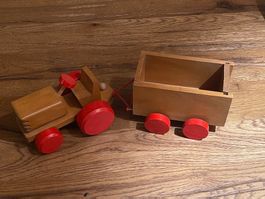 Vintage Lastwagen mit Anhänger 36 cm Robustes Holzspielzeug