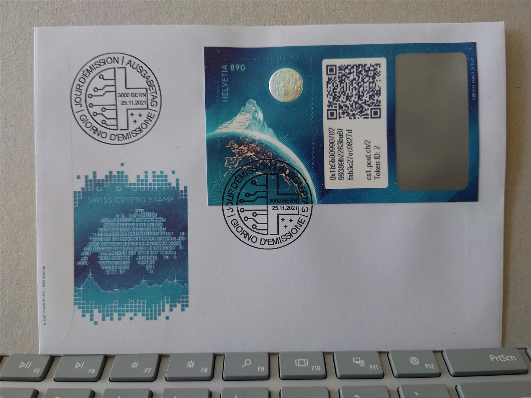 Alle Briefmarken: FDC Swiss Crypto Stamp 1.0 ID2, Limitierte Auflage – Gebraucht aus Rickenbach SO von Bytebull
