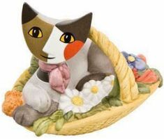 Katze Katzen POSTICINO PROFUMATO Korb Figur liegend Blume