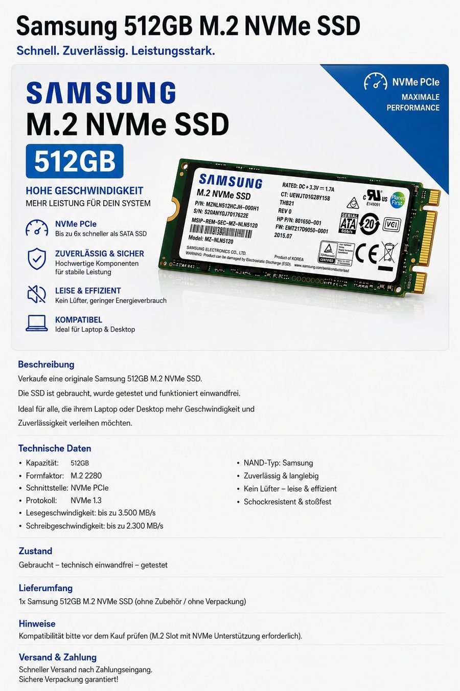 Samsung Notebook: Samsung 512 GB M.2 SSD – Usato da Fislisbach venduto da TomDemark 2