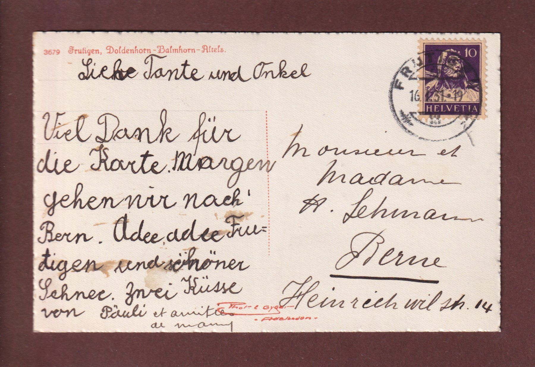 Cartes postales: FRUTIGEN - Kirche - 1931 E. Gyger – D'occasion à Pully par nicecards 1