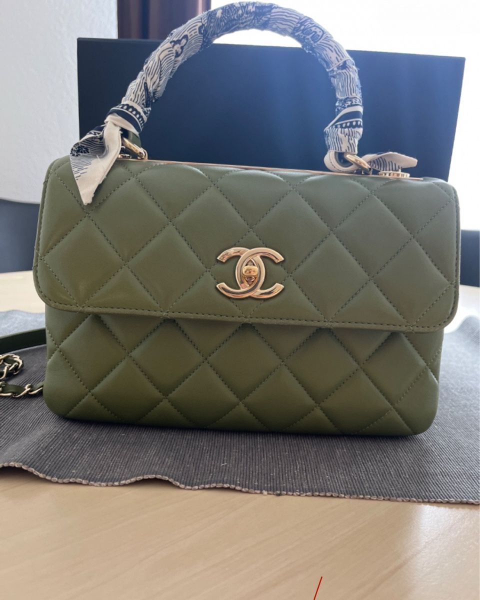 Chanel Taschen für Damen: Chanel Top Handle Flap Bag - Olive Green Quilted 53 – Gebraucht aus Gebenstorf von AA2015