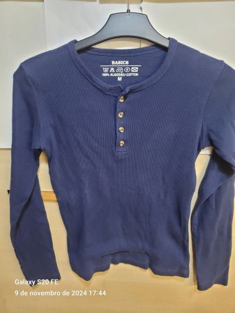 T-shirt manches longues unisexe bleu marine coton Basics M🎁