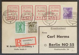 STRAUSBERG 1946: «Aufbau»-4er-Streifen auf R-Karte n. Berlin