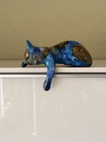 Unique Blue Enamel Cat Sculpture - Perfect Home Decor Item