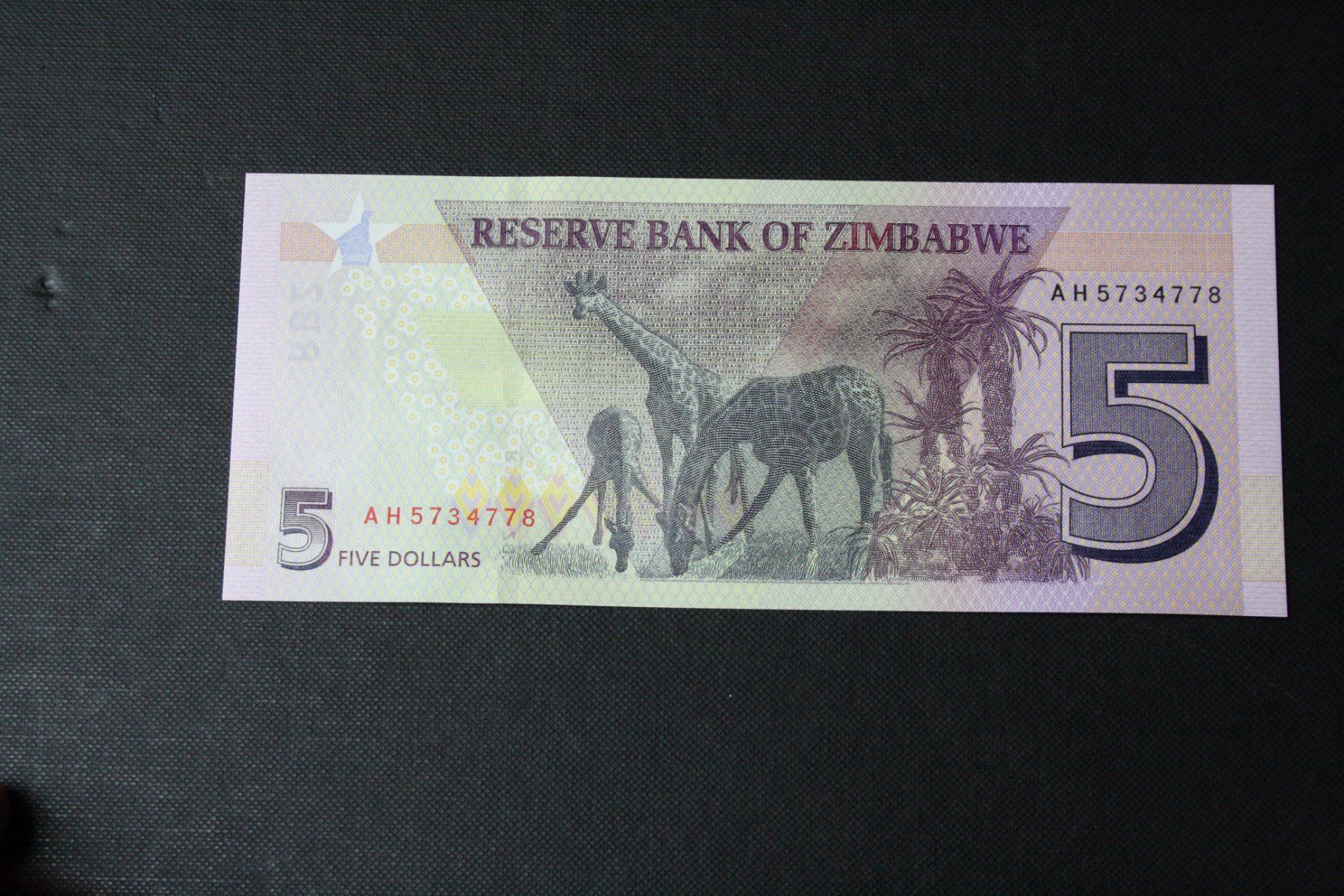 Billets de banque: UNC Zimbabwe 5 dollars 2019 – Neuf (Voir description) à Cormondrèche par Hermes.monnaies