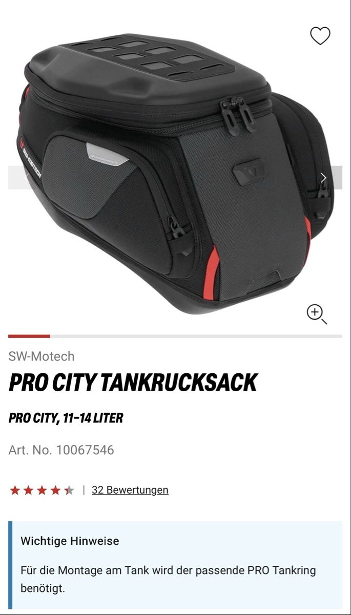 SW-Motech Topcase: SW-Motech Pro City Tankrucksack  – Usato da Weisslingen venduto da silkestolley