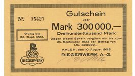 Aalen 300000 Mark gelbes Papier 10.08.1923 VZ+-VZ++