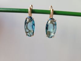 Magnifiques boucles d'oreilles plaqué or avec pierres bleues