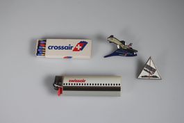 Swissair & Crossair Konvolut – Feuerzeug & Pins