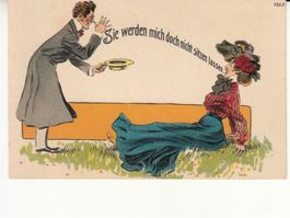 Humorkarte ... sitzen lassen, ca. 1920