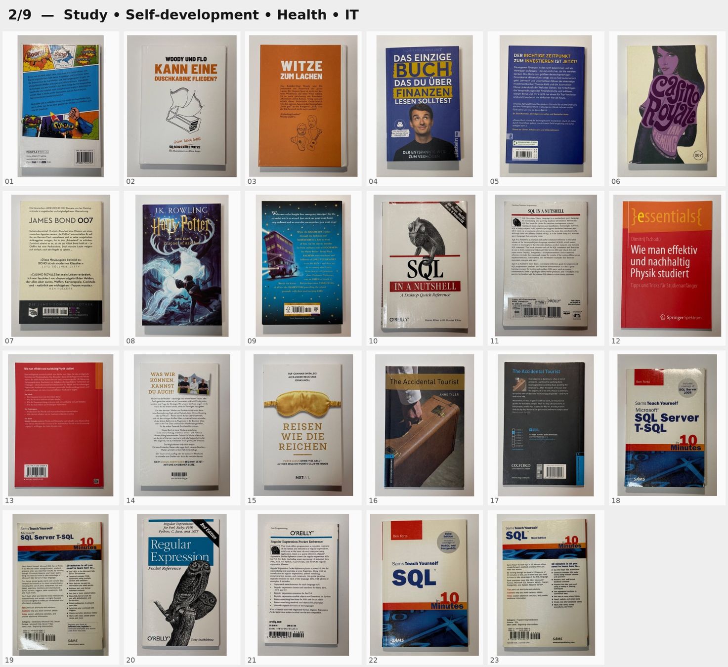 Bücher: Bücherset 11 Stk.: SQL & Regex, Finanzen, Harry Potter, Bond – Gebraucht aus Rapperswil SG von Maria_________