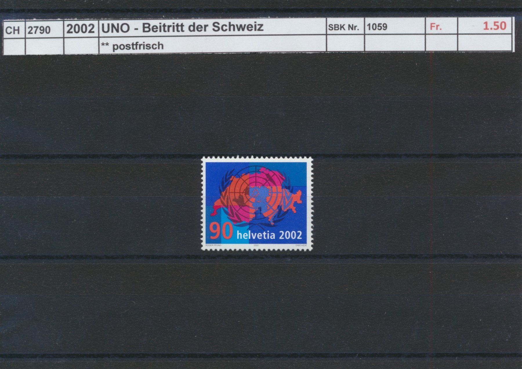 Tutti i francobolli: 2002 "UNO - Beitritt der Schweiz", ** postfrisch – Nuovo (secondo la descrizione) da Winterthur venduto da Zupogeru